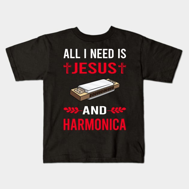 I Need Jesus And Harmonica Mouth Organ Kids T-Shirt by Good Day